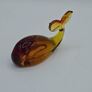 Hand Blown VTG Pilgrim Amber Art Glass Whale Figurine Paperweight Sea Shelf Sitt